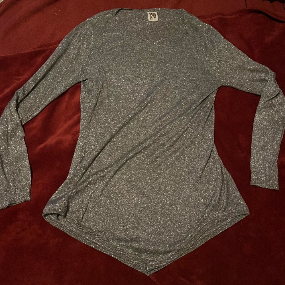 Anne Klein Silver Knit Lightweight Top Good Condition